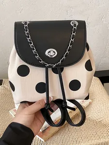 Stylischer Rucksack im koreanischen Stil mit Polka-Dots, Drehverschluss und Kettenriemen für Damen