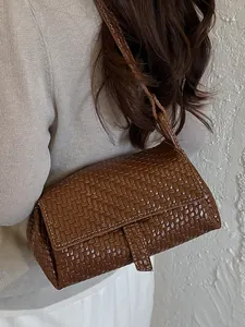 Borsa a Tracolla da Donna in Pelle PU con Trama Intrecciata di Moda Mini Borsa Quadrata per Telefono Elegante Borsa a Spalla Retro Con Chiusura Magnetica