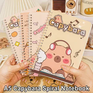 Capybara A5 Coil Notebook Cartoon Horizontal Line Student Diary Journal Cute Animal Lined Paper Office Memo Pad 120 Pages