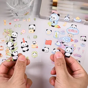 Cute cartoon panda PET transparent stickers for DIY journaling and scrapbook decoration