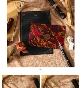 Elegante juego de sobres de mármol dorado vintage con papel de escribir grabado