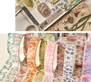 Colorful floral washi tape rolls for journaling and DIY scrapbooking decoration