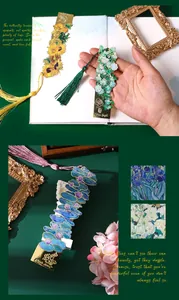 Exquisite metal bookmark detail featuring Van Gogh floral art and elegant silk tassel