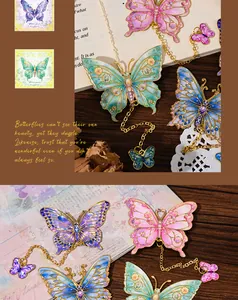 Intricate metal butterfly bookmarks in assorted colors with hanging charms