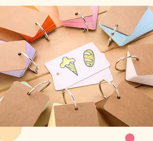 Detailed view of colorful loose-leaf flashcards with hand-drawn illustrations for kids
