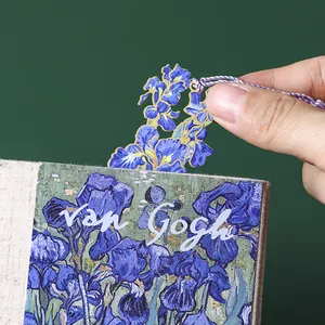 Vintage gold-plated metal bookmark featuring Van Gogh iris flower design for book lovers