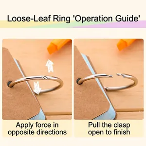 Instructional guide for opening and closing metal loose-leaf binding rings for notebooks
