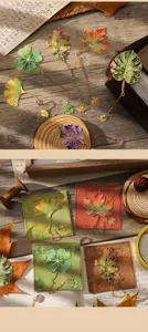 Detail showing assorted metal leaf bookmarks with gold chains and intricate charms.