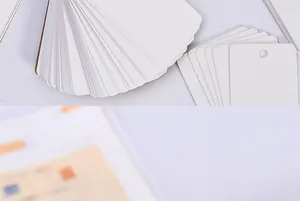 Close-up of blank loose-leaf memo cards with rounded corners and pre-punched hole