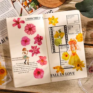 Aesthetic plant flower stickers and girl illustrations for creative DIY journaling