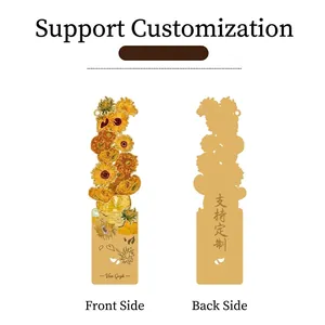 Vintage gold metal bookmark featuring Van Gogh's sunflower oil painting design for readers