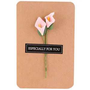 Vintage kraft greeting card with pink handmade calla lily and special message label
