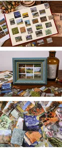Detailed macro view of vintage Van Gogh oil painting stickers for creative DIY journal decoration.