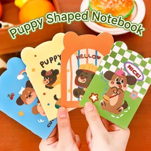 Cute Dog Shape Die-Cut Mini Pocket Notebook For Students Kids Gift Kawaii Puppy Pattern Stationery Saddle Stitched Memo Pad Diario Lined Journal Note Book