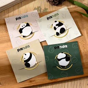 Cute panda metal bookmarks in four different poses set on decorative square card backings
