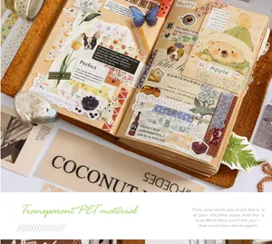 Macro view of transparent PET sticker material for creative DIY journal decoration.