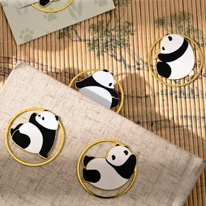 Cute circular metal bookmarks with panda designs for stationery gifts and book page clips