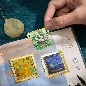 Vintage metal bookmarks featuring classic oil painting stamp designs for book lovers