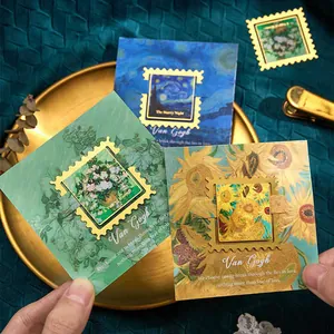 Vintage metal bookmarks featuring Van Gogh oil paintings with intricate stamp-style frames.