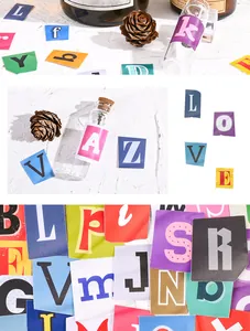 Macro view showing a variety of colorful assorted letter stickers for DIY scrapbooking crafts