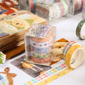 Set of cute cartoon pattern washi tape rolls for DIY journaling and scrapbook decoration