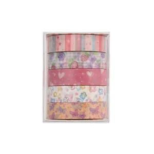 5-roll set of cute washi tapes with strawberry and butterfly patterns for DIY scrapbooking