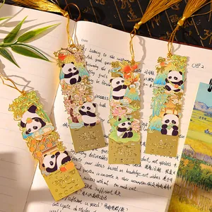 Creative Panda Metal Bookmark Hollowed Gold Plated Reading Marker With Tassel Chinese Style Stationery Gift For Students Kids Reading Page Clip