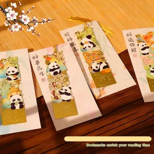 Cute panda metal bookmark set with elegant gold tassels for student reading gifts