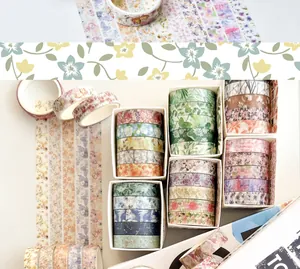 Detailed view of high-quality floral washi tape rolls in various botanical patterns