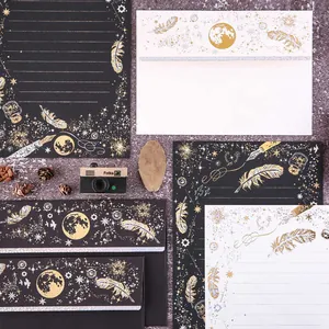 Set di cancelleria vintage cielo stellato con carta da lettere e buste in oro e argento