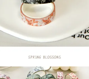 Detailed macro shot of vintage floral washi tapes featuring spring blossoms patterns