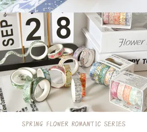 Spring flower romantic series washi tape rolls with various floral patterns in a set