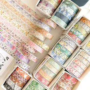Spring Flower Romantic Series Washi Tape Set 5 Rolls Floral Decorative Stickers For DIY Scrapbooking Hand Account Journaling Art Supplies