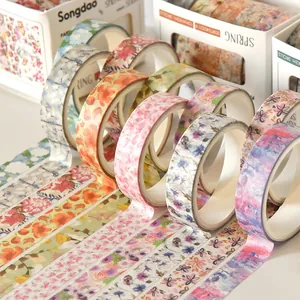 Elegant spring floral washi tape set for DIY scrapbooking, planners, and journals.