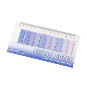 Pestañas de notas adhesivas degradadas en violeta con regla de 14 cm para la escuela.