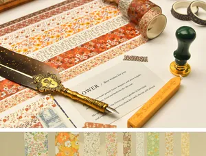 Vintage floral washi tape set for DIY scrapbooking, journaling and handmade crafts