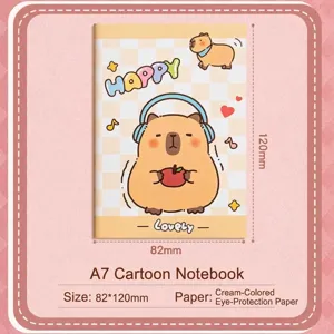 Mini libreta A7 de dibujos animados de capibara con papel crema protector de ojos infantil