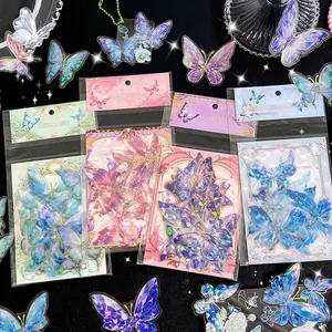 PET Retro Butterfly Laser Hot Stamping Stickers Holographic Scrapbooking Decoration Material For Journal Card DIY Craft Accessory