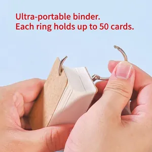 Portable blank study flashcards with metal binder ring and durable kraft paper cover