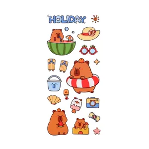 Cute cartoon capybara stickers featuring a summer holiday theme for DIY scrapbooking decoration