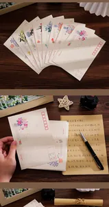 Vintage floral envelope and letter paper set for handwritten messages on wooden desk