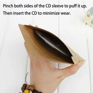 Funda de papel kraft para CD ecológica abierta a mano para almacenamiento y protección de DVD