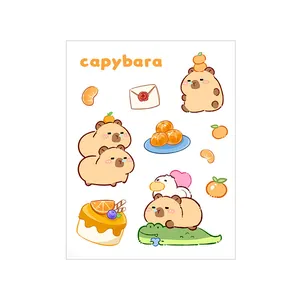 Hoja de pegatinas de PET de Capybara para decorar botellas de agua diarios y fundas de móviles
