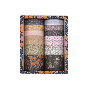 Set of 12 vintage floral and botanical washi paper tapes for DIY scrapbooking crafts
