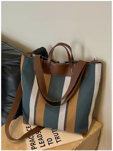 Sac cabas chic en toile rayée à grande capacité pour un usage quotidien élégant