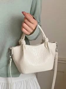 Bolso Bombonera Elegante de Cuero PU Plisado para Mujer Bolso de Hombro con Lazo de Perlas Colgante de Tulipan Bolso de Moda
