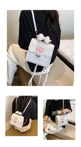 Mini sac à dos blanc pour femme avec broderie tulipe rose et nœud décoratif