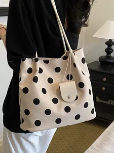 Bolso tote de lona crema con lunares negros de gran capacidad y mini neceser incluido