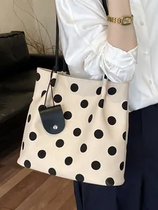 Elegante bolso tote beige de lunares con gran capacidad para la oficina y el trayecto escolar