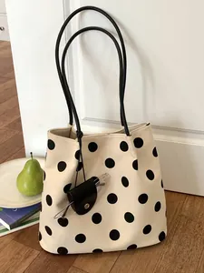 Elegante bolso tote de lona con lunares para mujer de gran capacidad